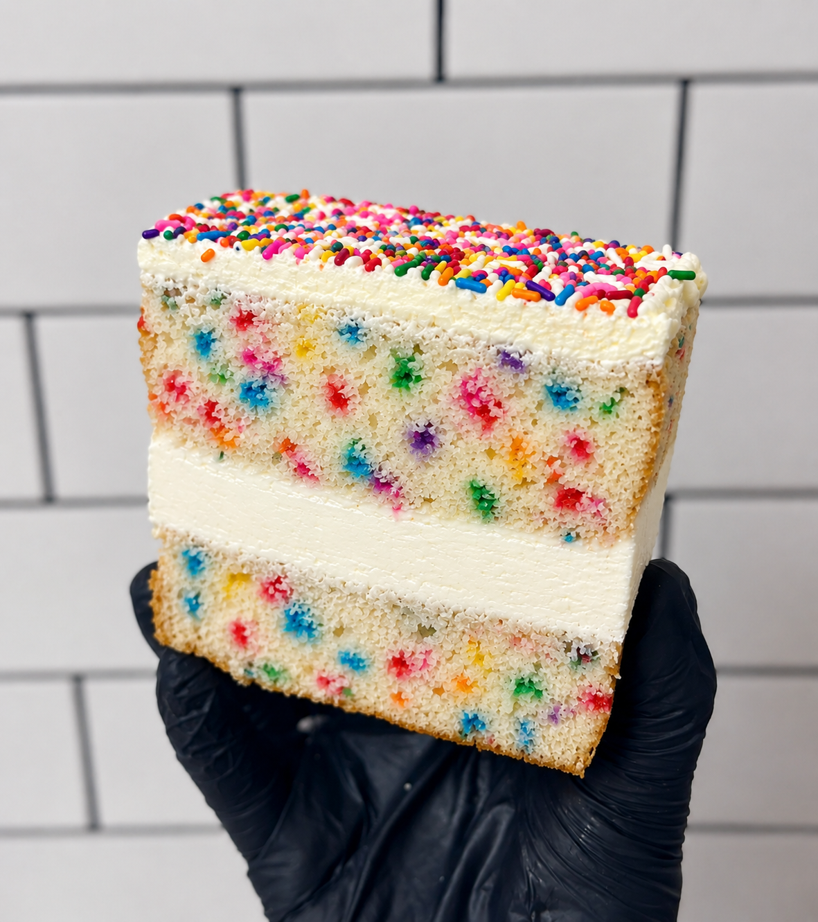 Rainbow Dot Cake Slice