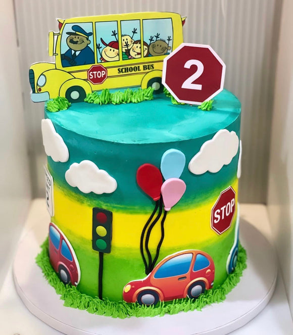 Cute Baby Bus Beach Themed Birthday Cake