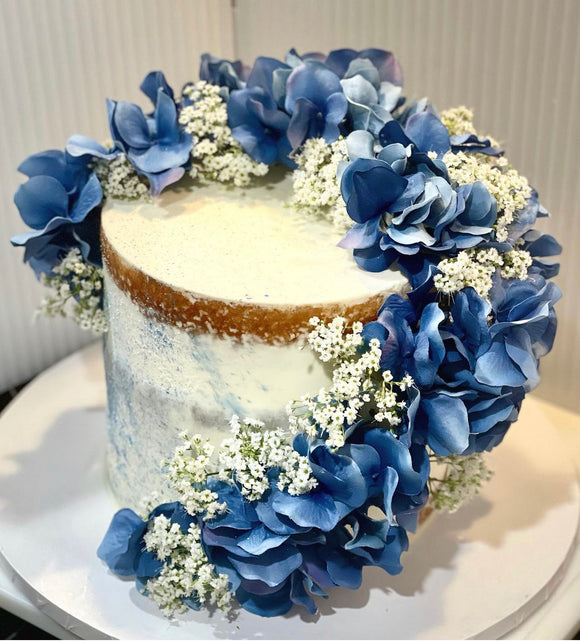 Blue Hydrangea Semi Naked Cake