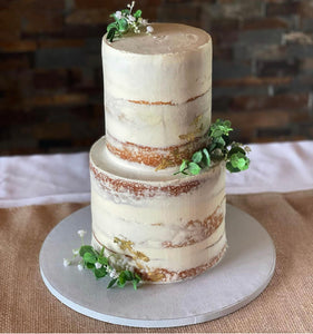 2 Tier Semi Naked Gold Leaf & Eucalyptus Baptism Cake